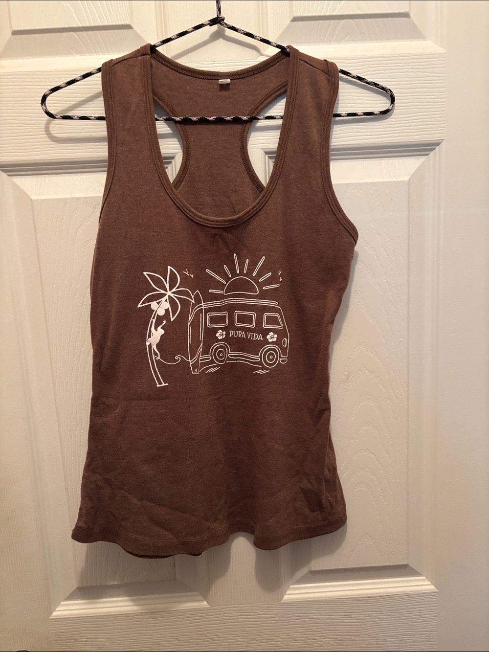 Pura Vida Brown Graphic Racerback Tank with White Surf Van